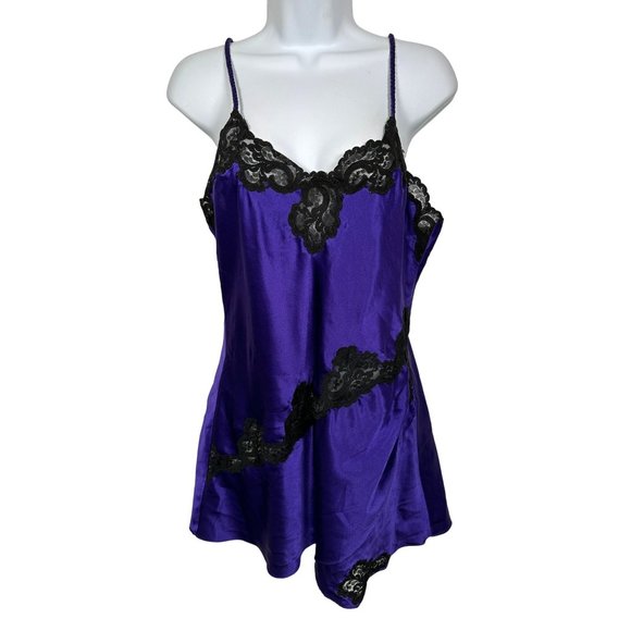 Vintage Victoria's Secret Small Nightgown Slip Purple Black Lace Sexy Polyester - Picture 1 of 12